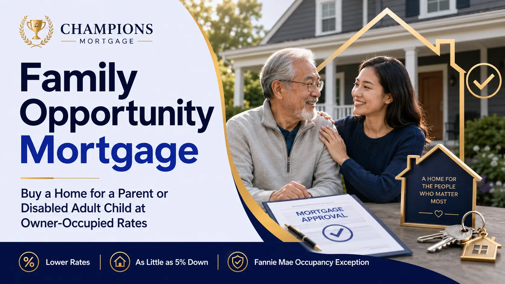 Family Opportunity Mortgage for buying a home for an elderly parent or disabled adult child at owner-occupied rates.
