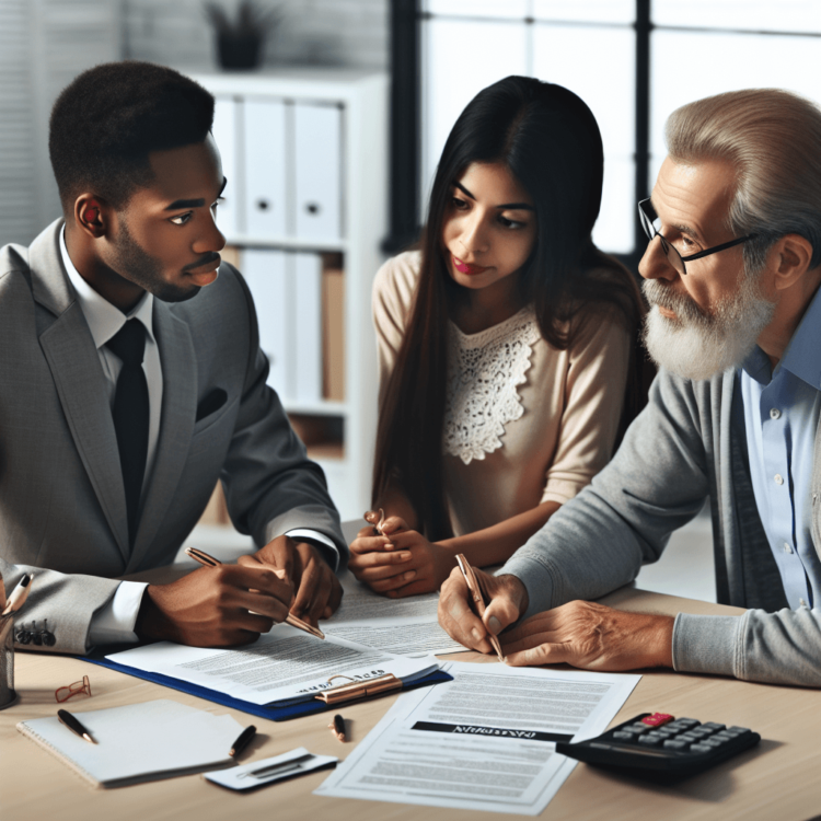 mortgage broker helping couple , stock photo